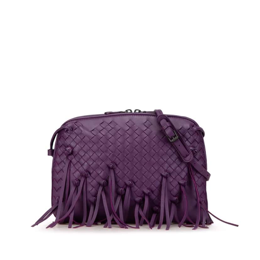 Bottega Veneta Medium Nappa Intrecciato Fringe Nodini Crossbody Purple Leather Good condition - Front View