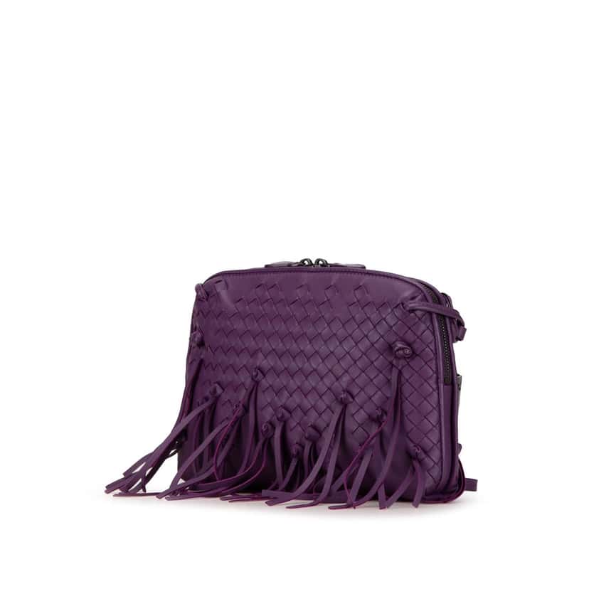 Bottega Veneta Medium Nappa Intrecciato Fringe Nodini Crossbody Purple Leather Good condition - Back View