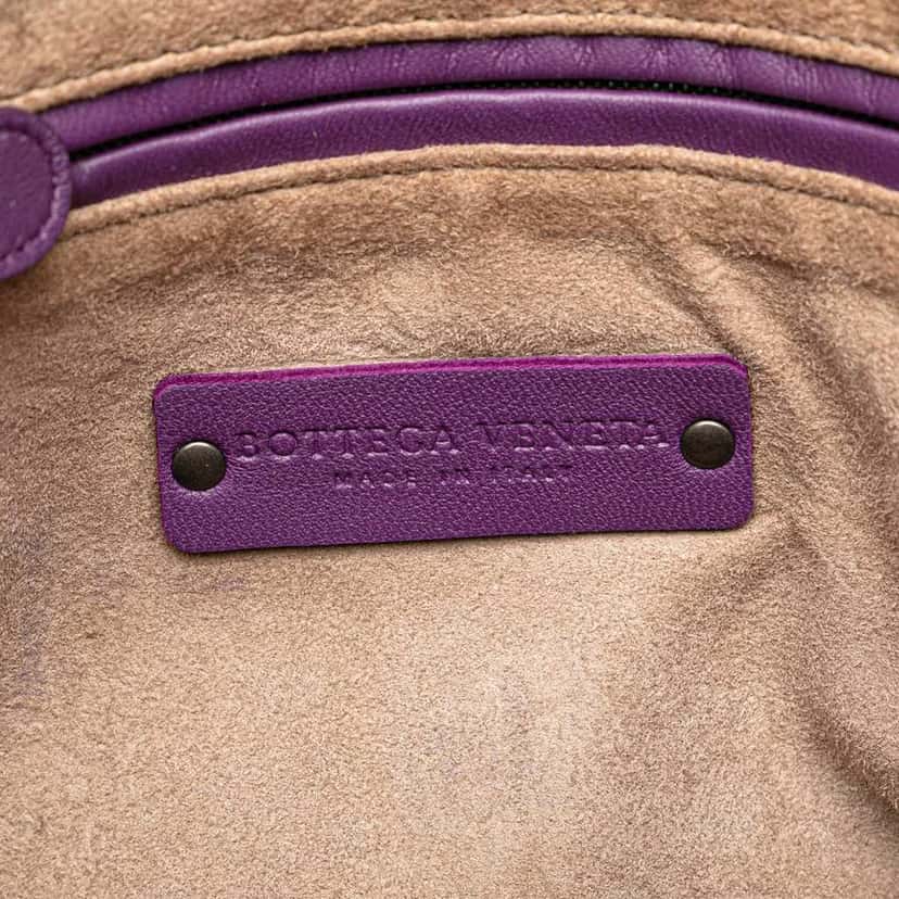 Bottega Veneta Medium Nappa Intrecciato Fringe Nodini Crossbody Purple Leather Good condition - Box View
