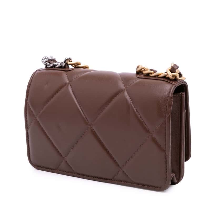 Chanel Quilted Lambskin 19 Wallet on Chain Brown Leather Good condition - Back View