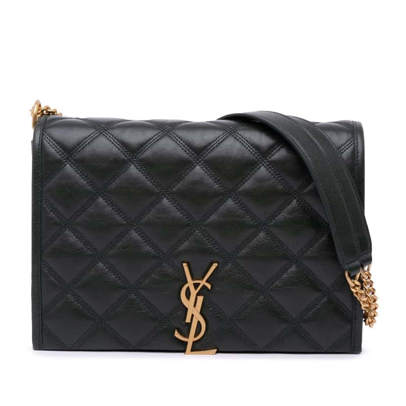 Saint Laurent Small Quilted Lambskin Becky Chain Shoulder Bag Green Leather Good condition - Front View