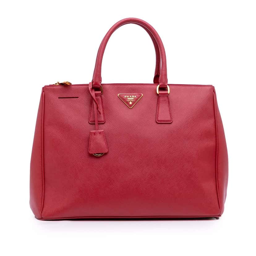 Prada Large Saffiano Lux Galleria Double Zip Satchel Red Leather Good condition - Front View