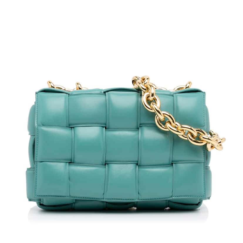 Bottega Veneta Nappa Intrecciato Padded Chain Cassette Satchel Blue Leather Good condition - Front View