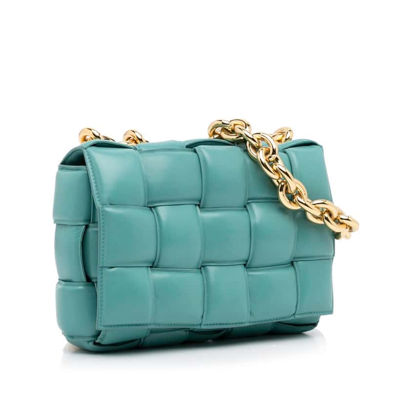 Bottega Veneta Nappa Intrecciato Padded Chain Cassette Satchel Blue Leather Good condition - Back View