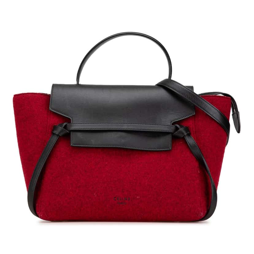 Celine Mini Felt and Calfskin Belt Satchel Red Wool Very good condition - Front View