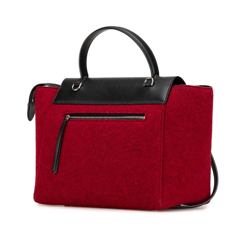 Celine Mini Felt and Calfskin Belt Satchel Red Wool Very good condition - Back View