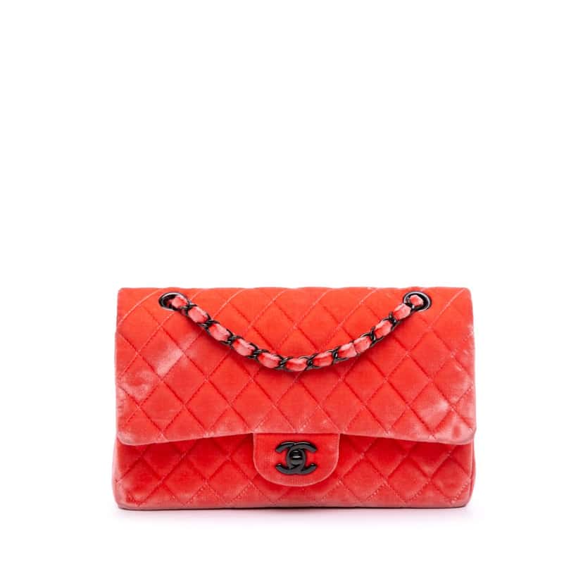 Chanel Medium Classic Velvet Double Flap Red Velvet Very good condition - Front View
