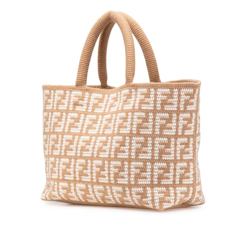 Fendi Large Zucca Cashmere Shopper Tote Brown Wool Good condition - Back View