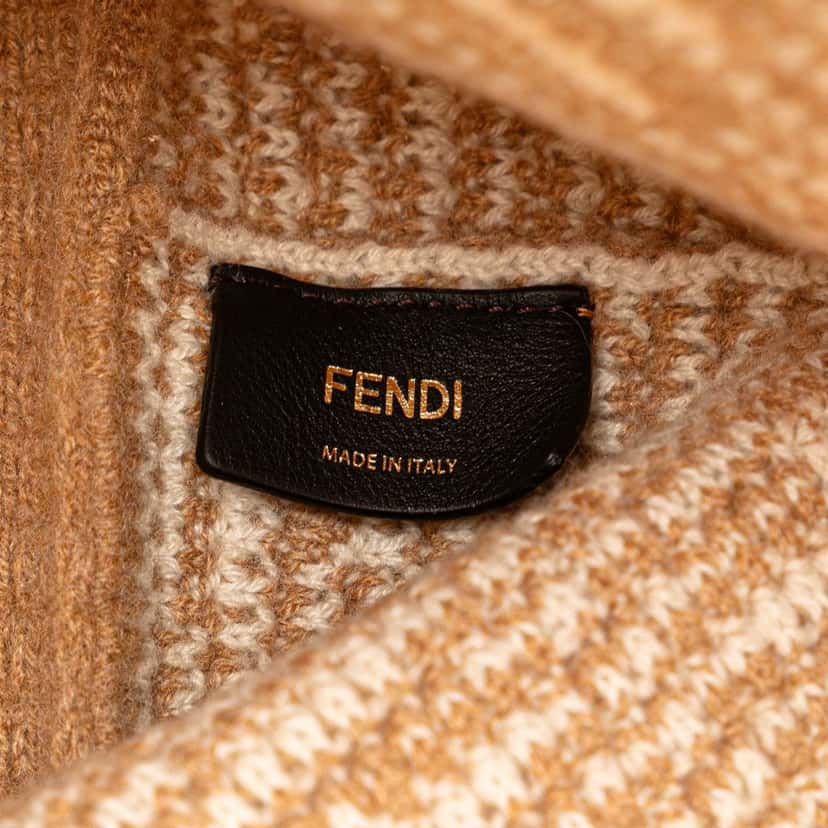 Fendi Large Zucca Cashmere Shopper Tote Brown Wool Good condition - Box View