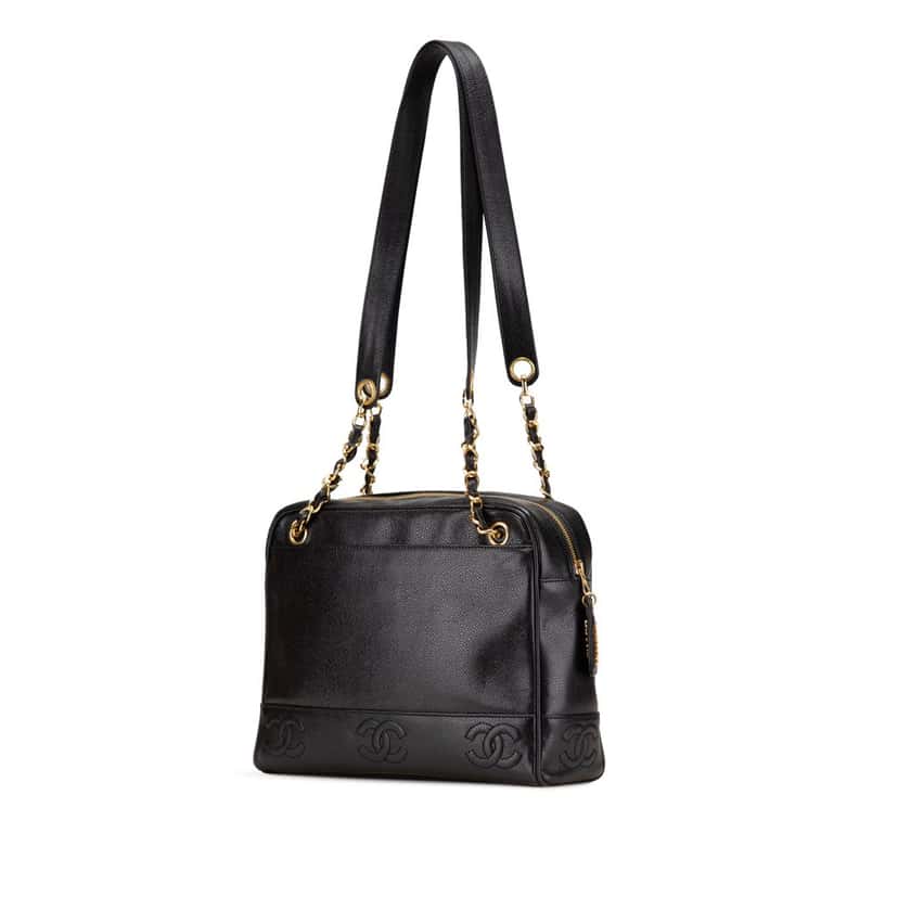 Chanel Triple CC Caviar Shoulder Bag Black Leather Good condition - Back View