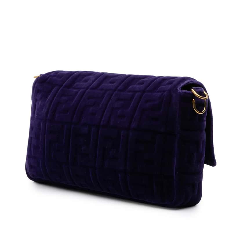 Fendi Large FF Embossed Velvet Baguette Satchel Purple Velvet Good condition - Back View