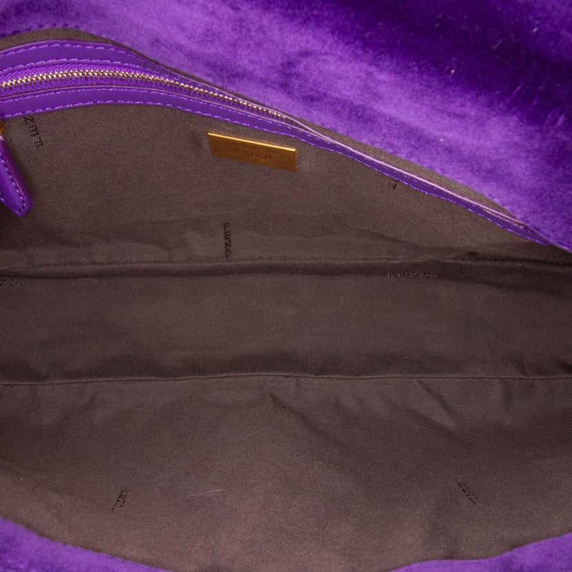 Fendi Large FF Embossed Velvet Baguette Satchel Purple Velvet Good condition - Model View