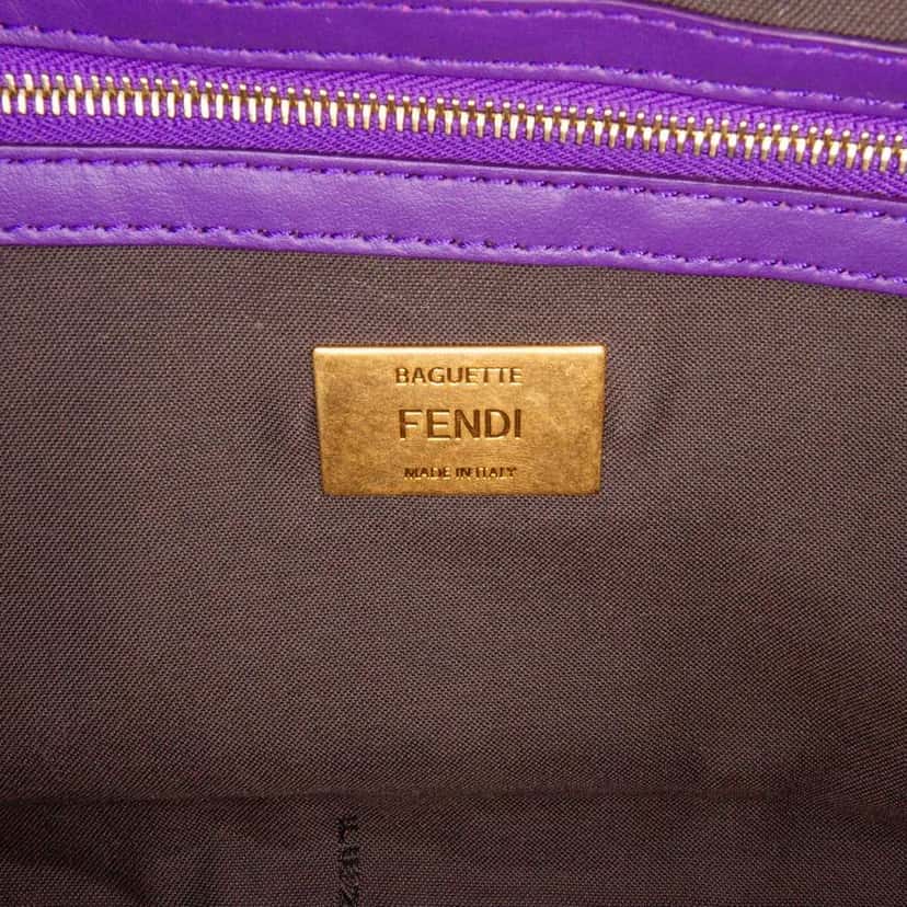 Fendi Large FF Embossed Velvet Baguette Satchel Purple Velvet Good condition - Box View