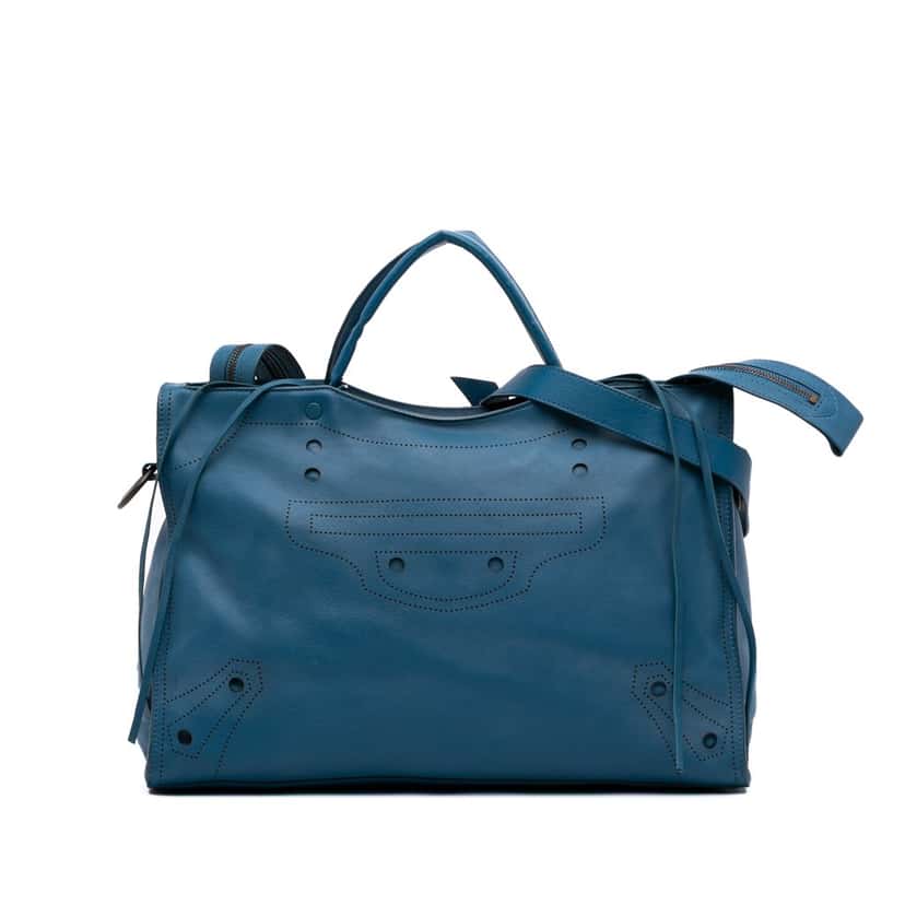 Balenciaga Leather Motocross Blackout City Satchel Blue Leather Good condition - Front View