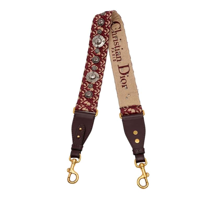 Dior Studded Oblique Canvas Bag Strap Red Canvas Good condition - Front View