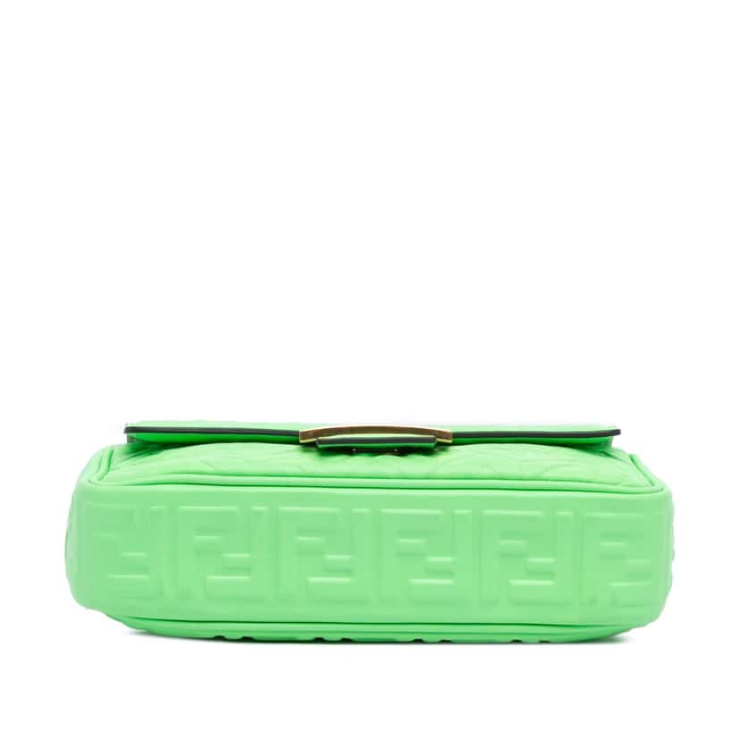 Fendi Zucca Embossed Leather Chain Midi Baguette Green Leather Very good condition - Inside View