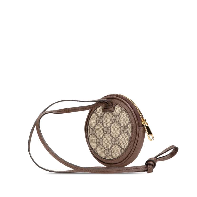 Gucci Mini GG Supreme Ophidia Round Neck Pouch Brown Canvas Very good condition - Back View