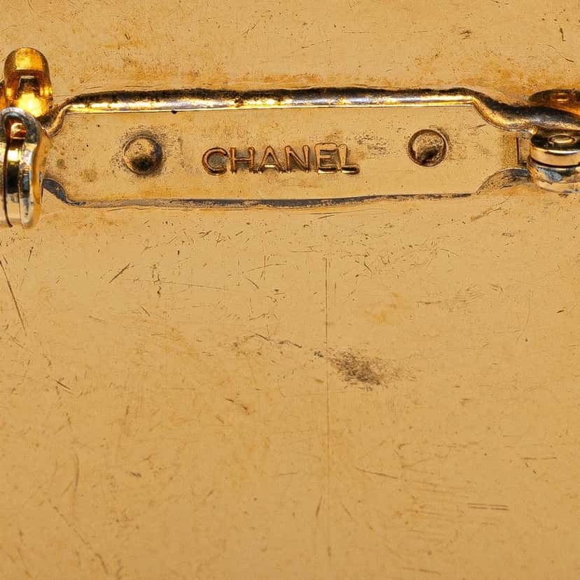 Chanel Gold Plated and Enamel Round Coco Paris Brooch Gold Metal Good condition - Inside View