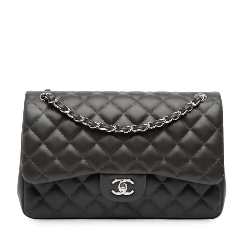 Chanel Jumbo Classic Lambskin Double Flap Grey Leather Good condition - Front View