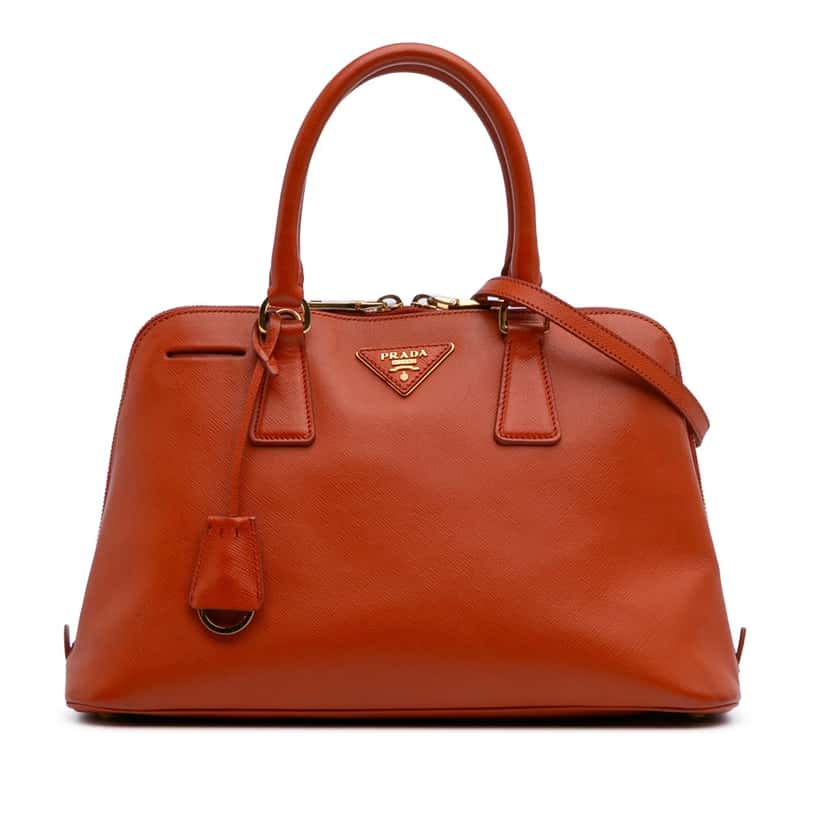 Prada Medium Saffiano Lux Promenade Satchel Orange Leather Good condition - Front View
