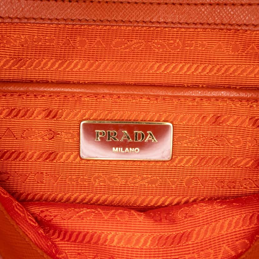 Prada Medium Saffiano Lux Promenade Satchel Orange Leather Good condition - Box View