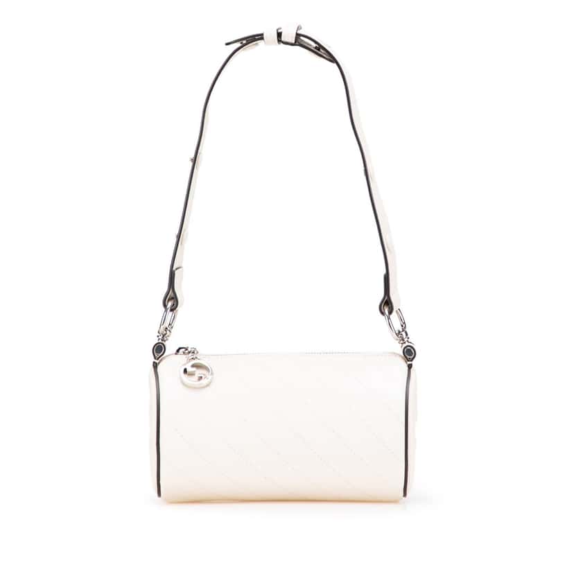 Gucci Mini Leather Blondie Barrel Shoulder Bag White Leather Good condition - Front View