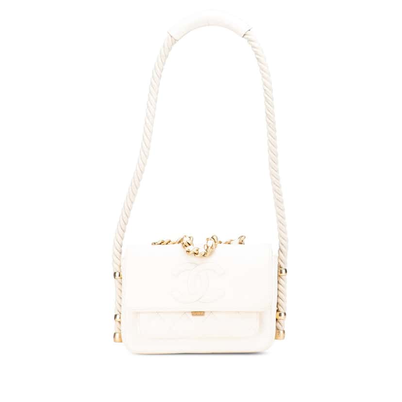 Chanel Crumpled Calfskin En Vogue Rope Flap White Leather Very good condition - Front View
