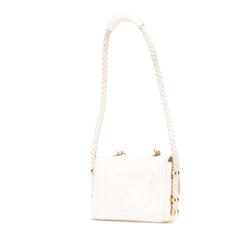 Chanel Crumpled Calfskin En Vogue Rope Flap White Leather Very good condition - Back View