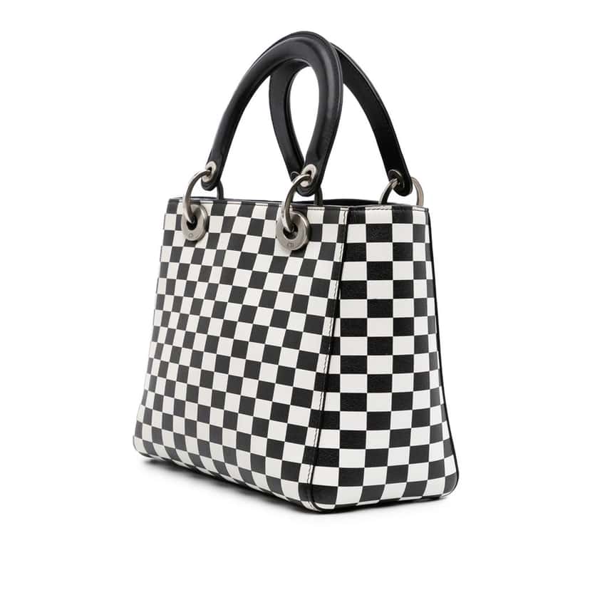 Dior Medium Calfskin Checkered Lady Dior Black Leather Good condition - Back View