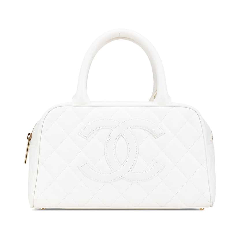 Chanel CC Quilted Caviar Bowling Bag White Leather Good condition - Front View