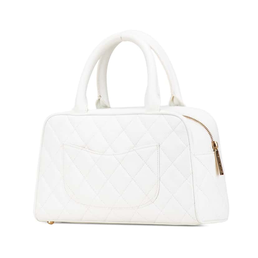 Chanel CC Quilted Caviar Bowling Bag White Leather Good condition - Back View