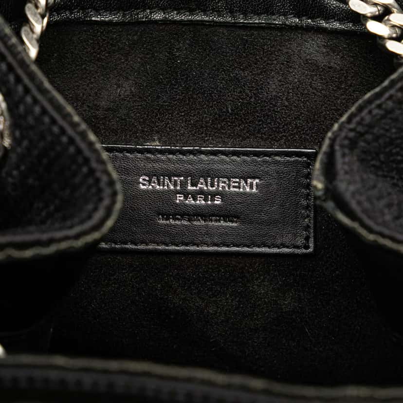 Saint Laurent Baby Embroidered Wool Emmanuelle Bucket Bag Black Wool Good condition - Box View