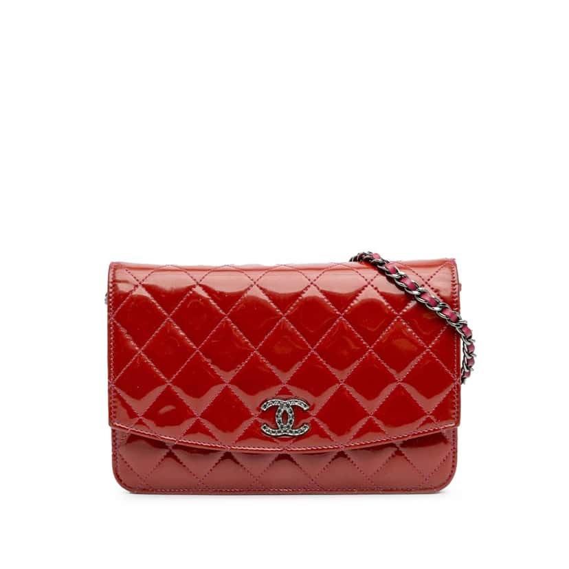 Chanel Quilted Patent Brilliant Wallet On Chain Red Leather Good condition - Front View