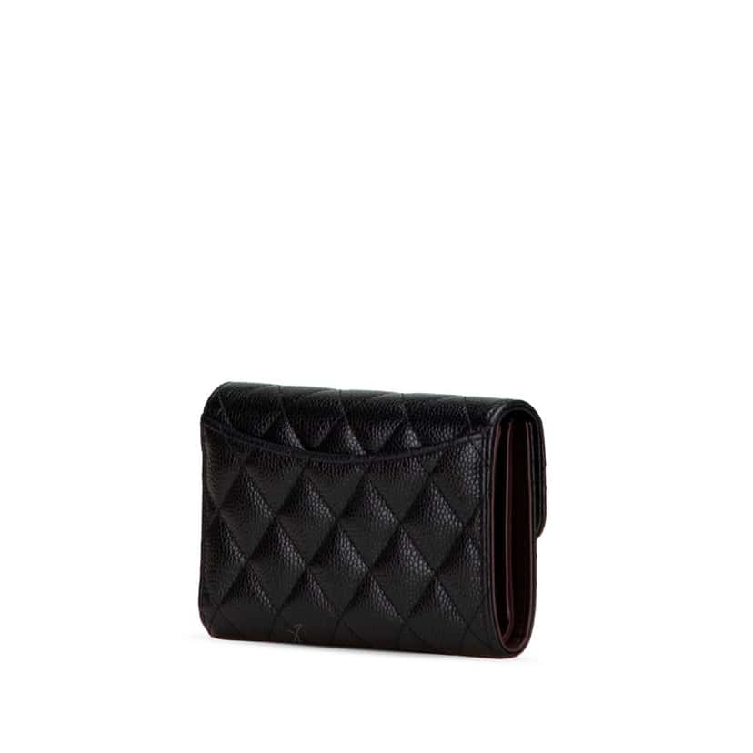 Chanel CC Quilted Caviar Trifold Flap Wallet Black Leather Good condition - Back View