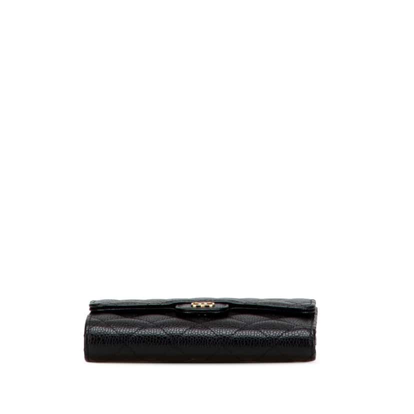Chanel CC Quilted Caviar Trifold Flap Wallet Black Leather Good condition - Inside View