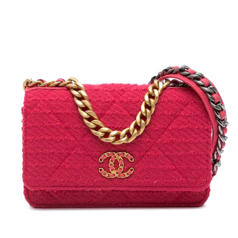 Chanel Tweed 19 Wallet On Chain Pink Tweed Good condition - Front View