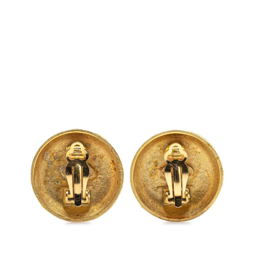 Chanel Gold Plated CC Round Clip On Earrings Gold Metal Good condition - Back View