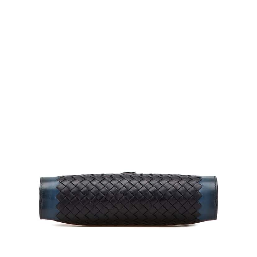 Bottega Veneta Intrecciato Trimmed Nappa Wristlet Clutch Blue Leather Good condition - Inside View