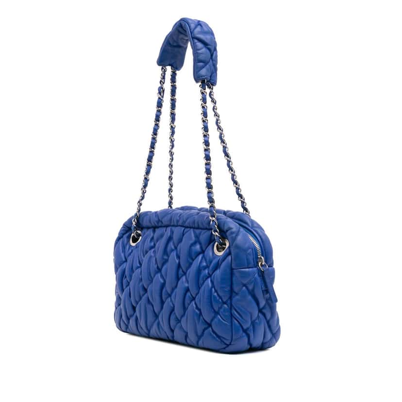 Chanel Quilted Lambskin Bubble Quilt Camera Shoulder Bag Blue Leather Good condition - Back View