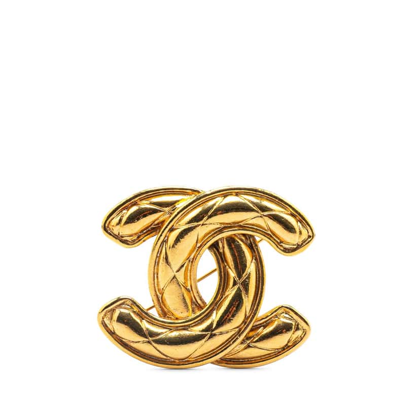Chanel Gold Plated CC Quilted Brooch Gold Metal Good condition - Front View