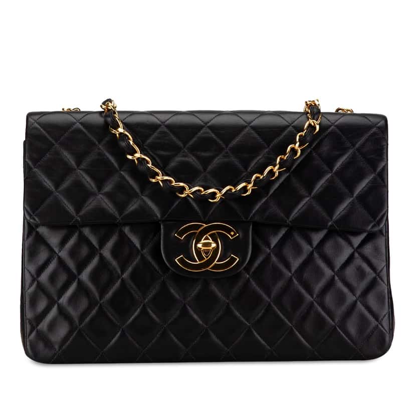 Chanel Maxi XL Classic Lambskin Single Flap Black Leather Good condition - Front View