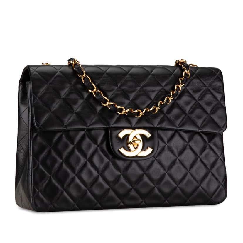 Chanel Maxi XL Classic Lambskin Single Flap Black Leather Good condition - Back View