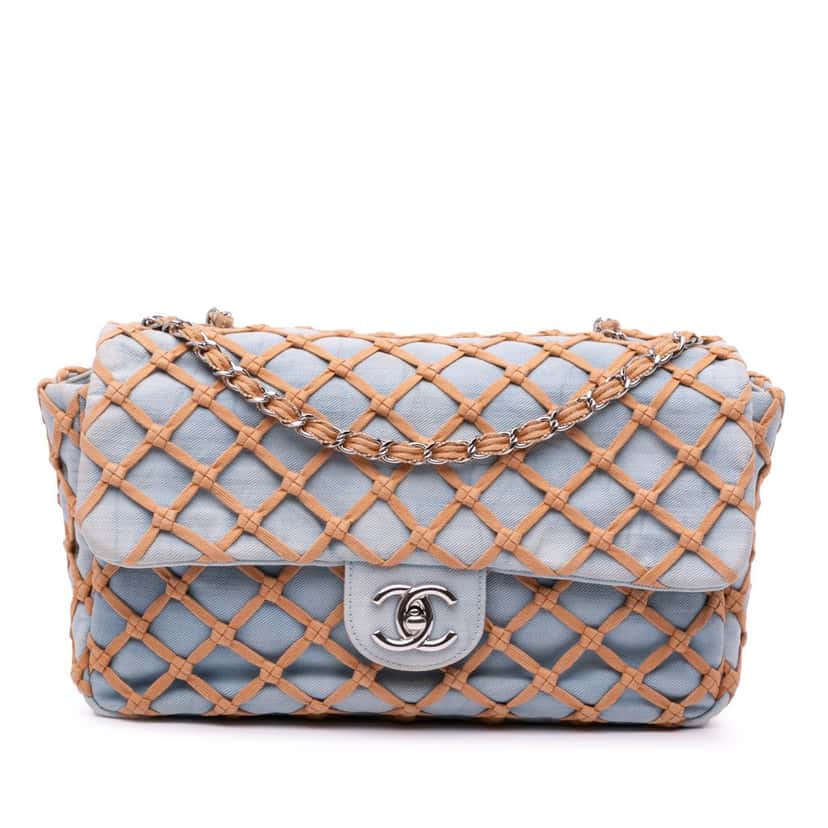 Chanel Jumbo Denim Canebiers Net Flap Blue Denim Good condition - Front View