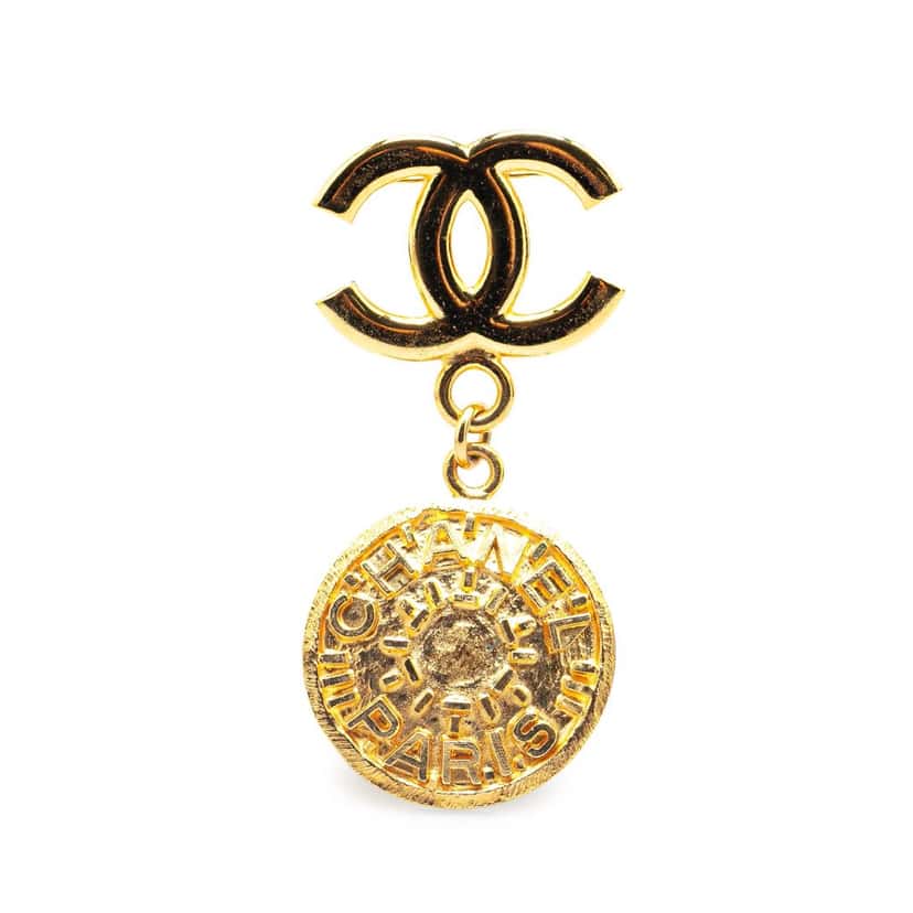 Chanel Gold Plated CC Medallion Brooch Gold Metal Good condition - Front View