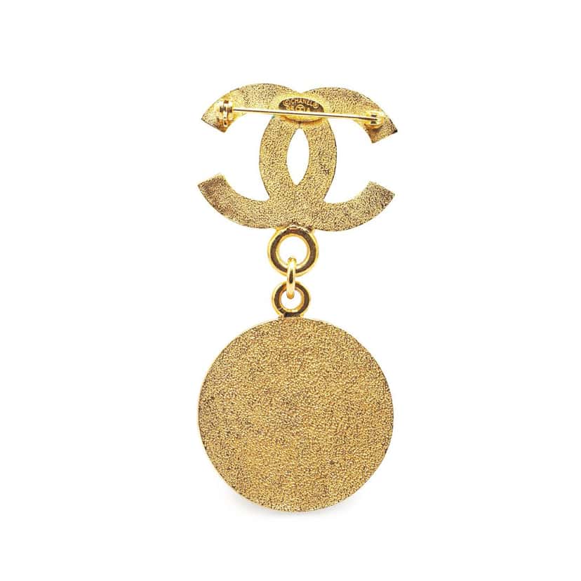 Chanel Gold Plated CC Medallion Brooch Gold Metal Good condition - Back View
