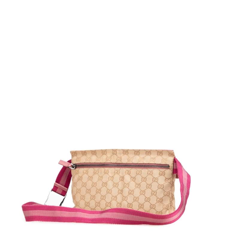 Gucci GG Canvas Web Double Pocket Belt Bag Brown Canvas Good condition - Back View