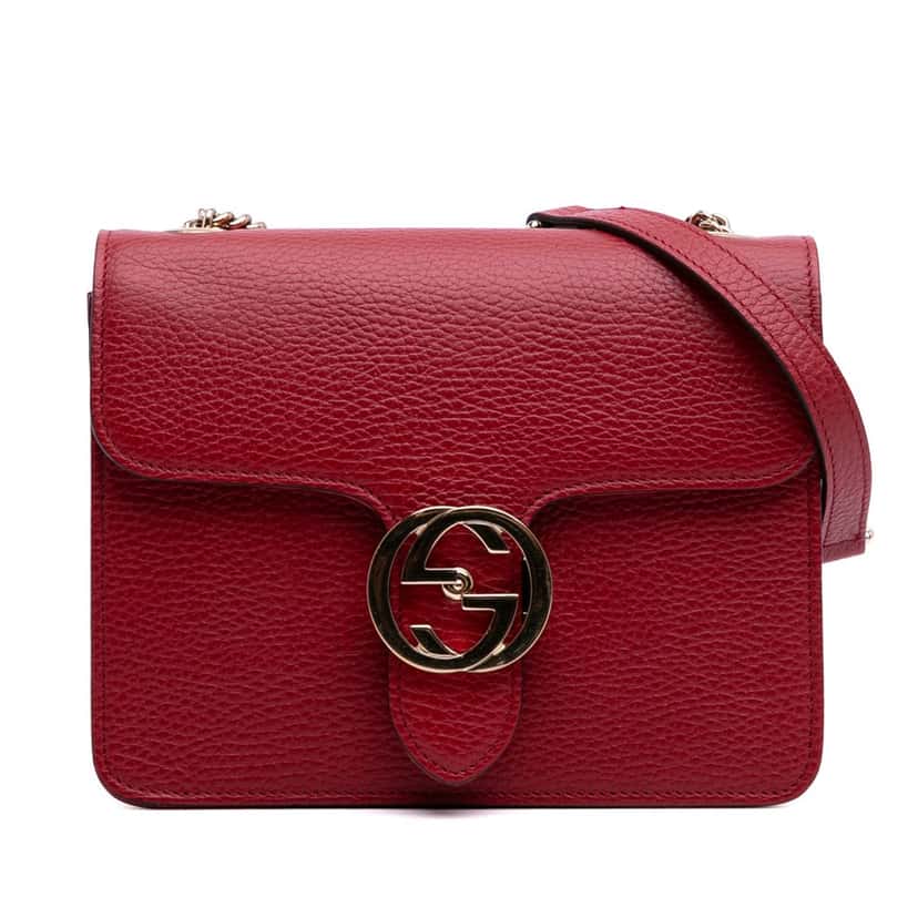 Gucci Small Dollar Calfskin Interlocking G Crossbody Red Leather Good condition - Front View