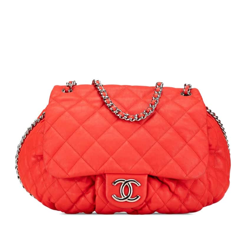 Chanel Large Quilted Lambskin Chain Around Flap Red Leather Good condition - Front View