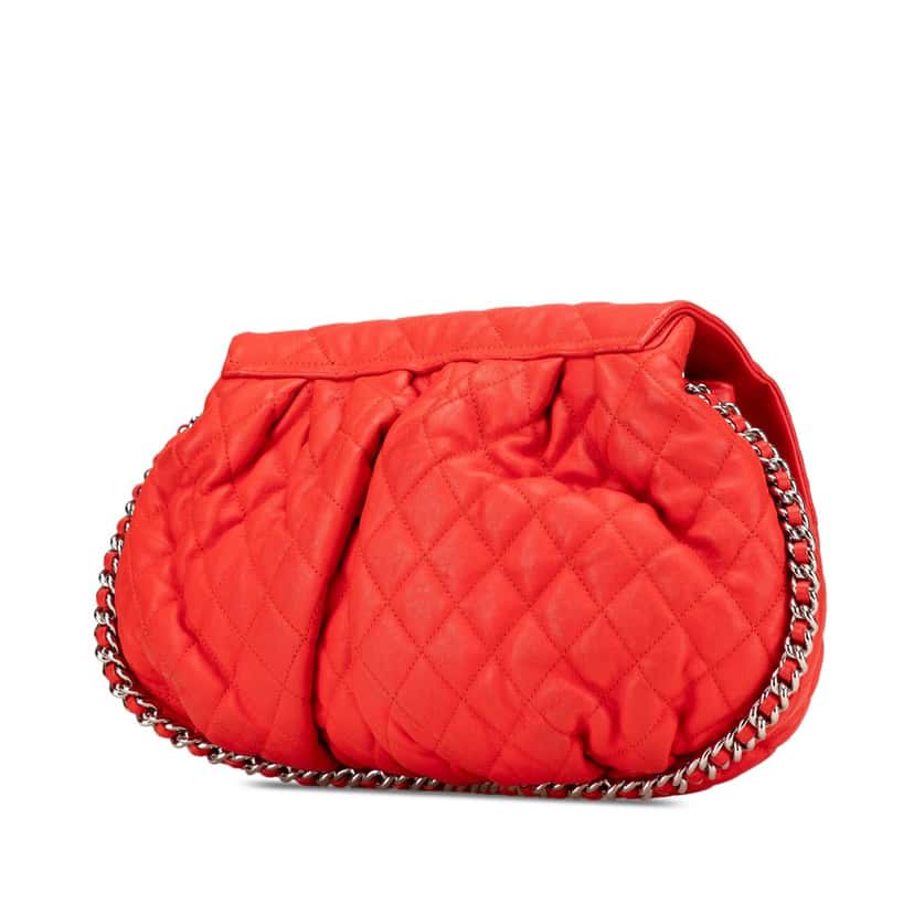 Chanel Large Quilted Lambskin Chain Around Flap Red Leather Good condition - Back View