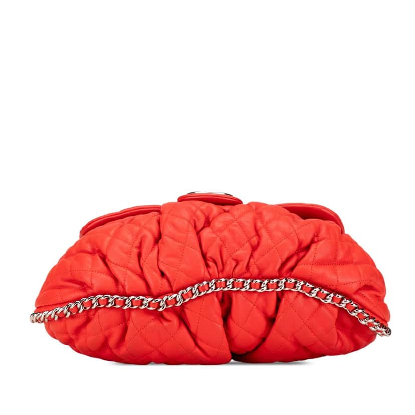 Chanel Large Quilted Lambskin Chain Around Flap Red Leather Good condition - Inside View